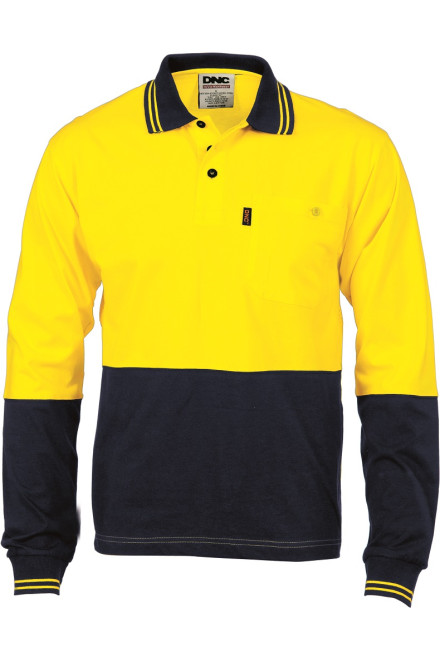 Hi-Vis Cool Cotton Vented Long Sleeve Polo Top