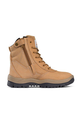 High Zip Sided Lace Up Wheat Nubuck Leather Safety Boot