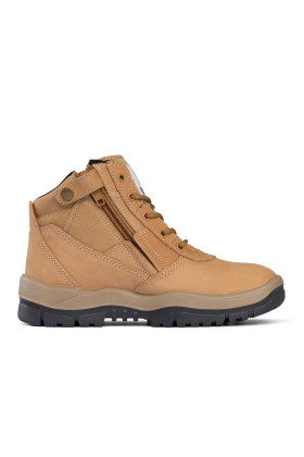 Zip Sided Lace Up Wheat Nubuck Leather Safety Boot